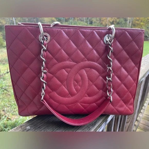 CHANEL Bags Authentic Red Caviar Quilted Grand Shopping Tote